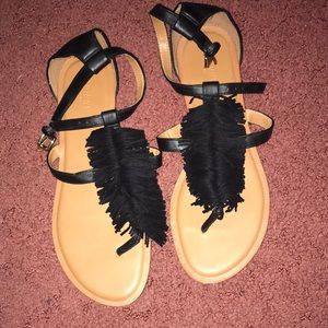 Black fringe sandals
